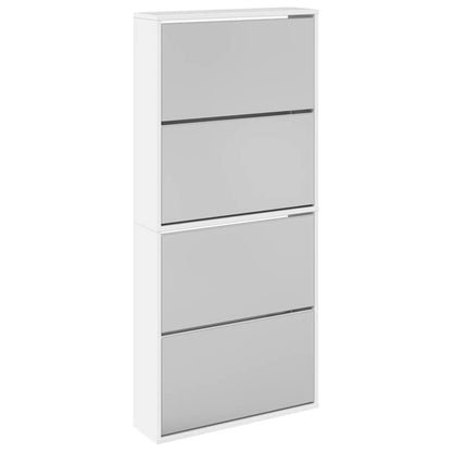 Scarpiera con Specchio a 4 Livelli Bianco lucido 63x17x134 cm