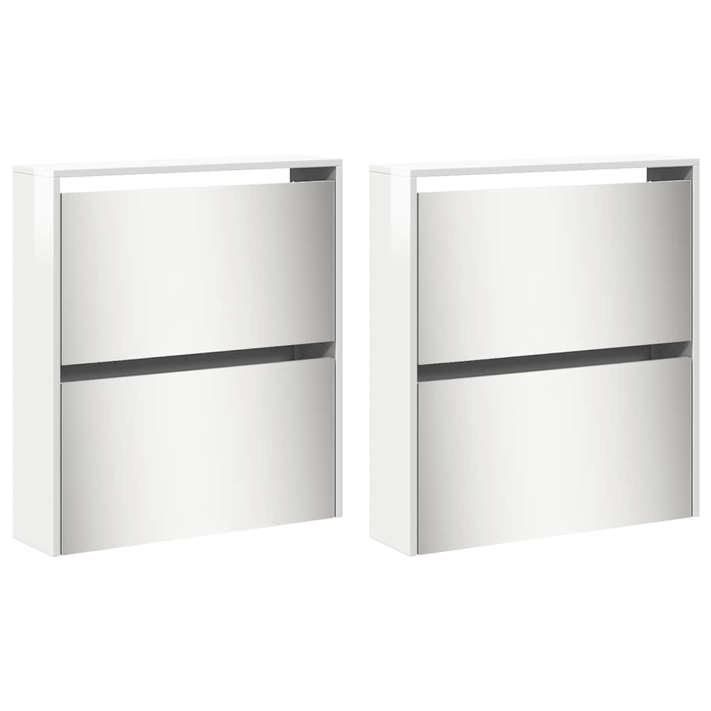 Scarpiera con Specchio a 4 Livelli Bianco lucido 63x17x134 cm