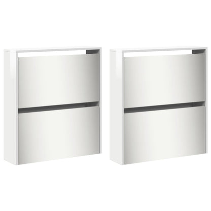 Scarpiera con Specchio a 4 Livelli Bianco lucido 63x17x134 cm - homemem39