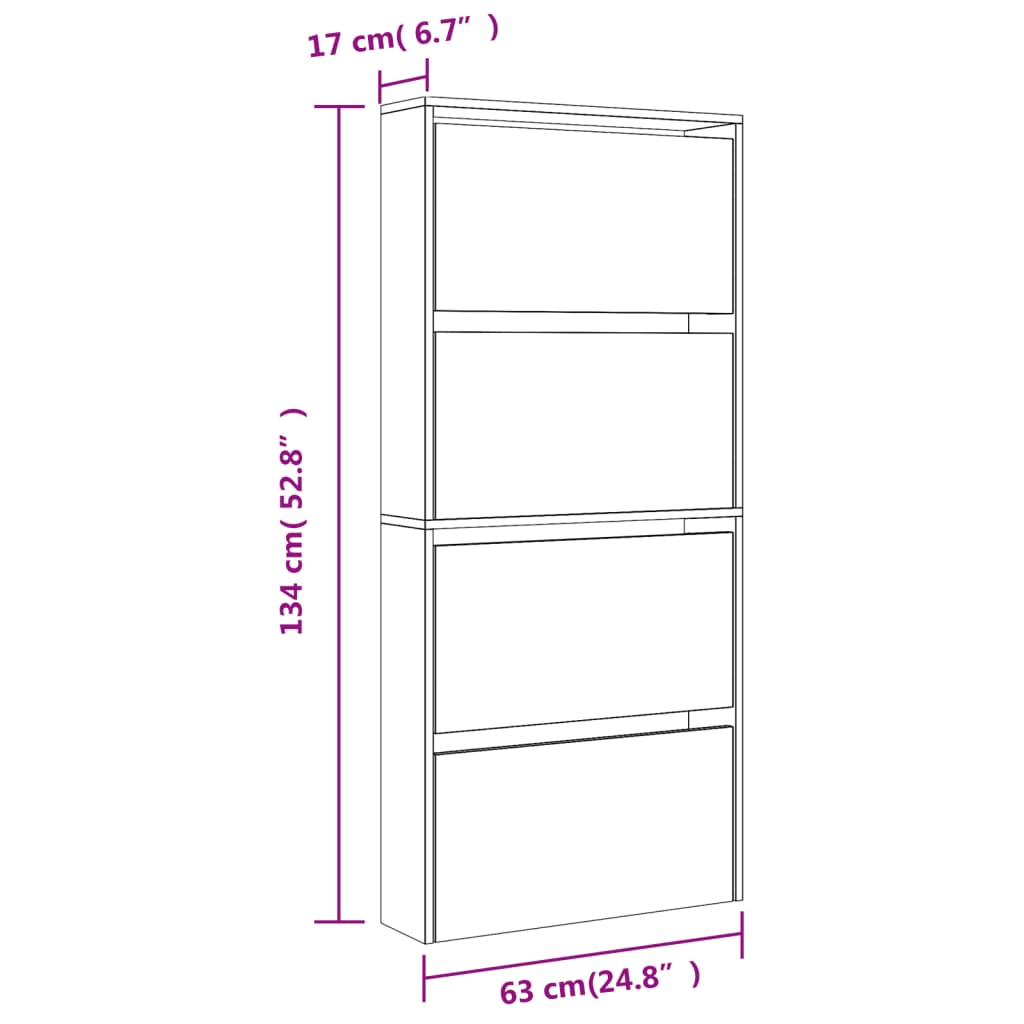 Scarpiera con Specchio a 4 Livelli Rovere Fumo 63x17x134 cm