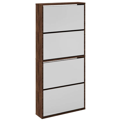 Scarpiera con Specchio a 4 Livelli Rovere Marrone 63x17x134 cm