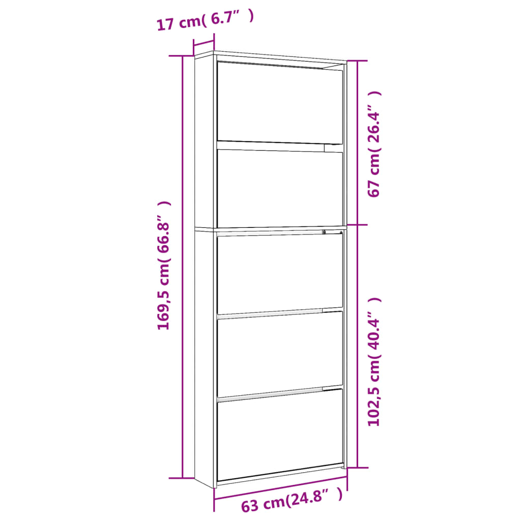 Scarpiera con Specchio a 5 Livelli Grigio Cemento 63x17x169,5cm