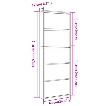 Scarpiera con Specchio a 5 Livelli Bianco Lucido 63x17x169,5 cm