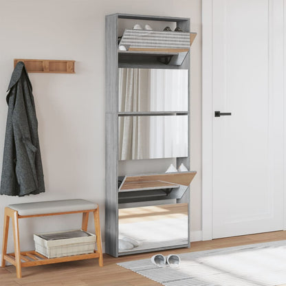 Scarpiera con Specchio a 5 Livelli Grigio Sonoma 63x17x169,5 cm