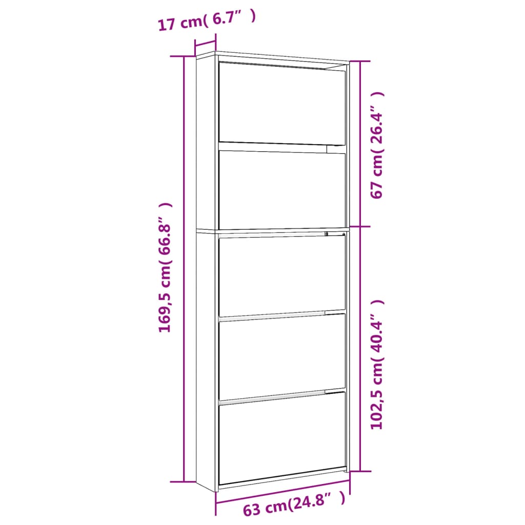 Scarpiera con Specchio a 5 Livelli Grigio Sonoma 63x17x169,5 cm