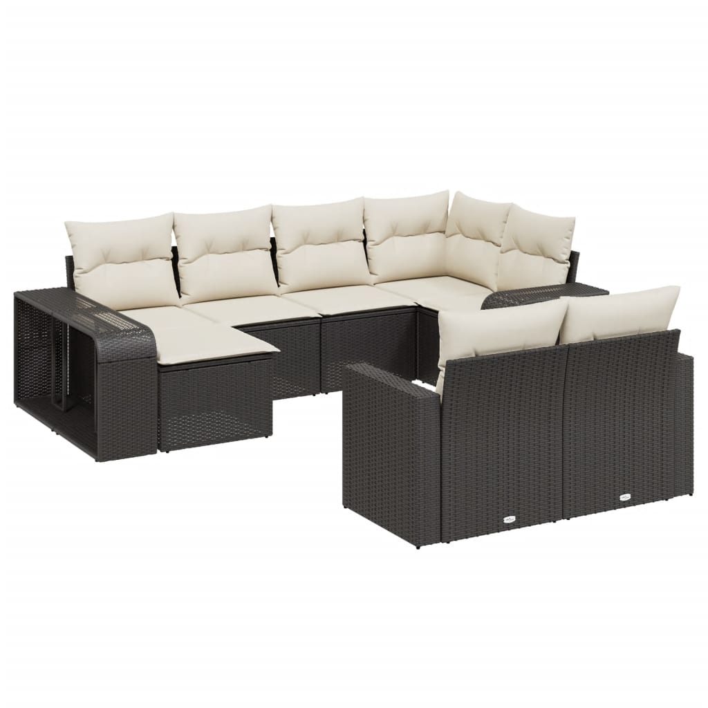 Set Divani da Giardino 10pz con Cuscini in Polyrattan Nero | homemem39