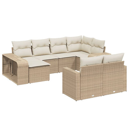Set Divano da Giardino 10 pz con Cuscini Beige in Polyrattan | homemem39