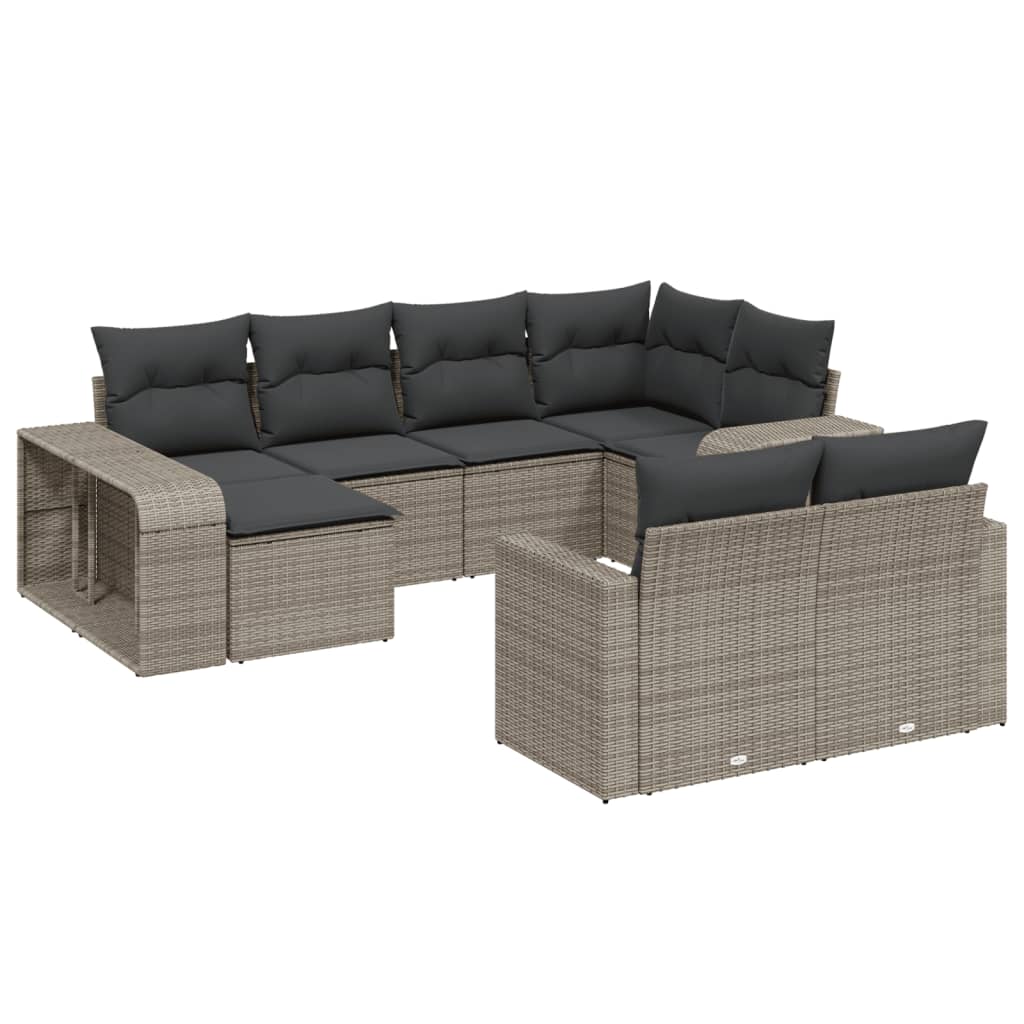 Set Divano da Giardino 10 pz con Cuscini Grigio in Polyrattan | homemem39
