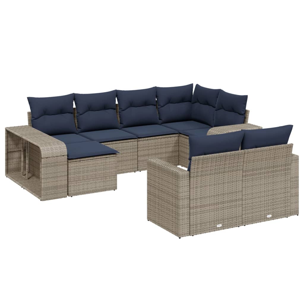 Set Divani da Giardino 10 pz con Cuscini Grigio in Polyrattan | homemem39