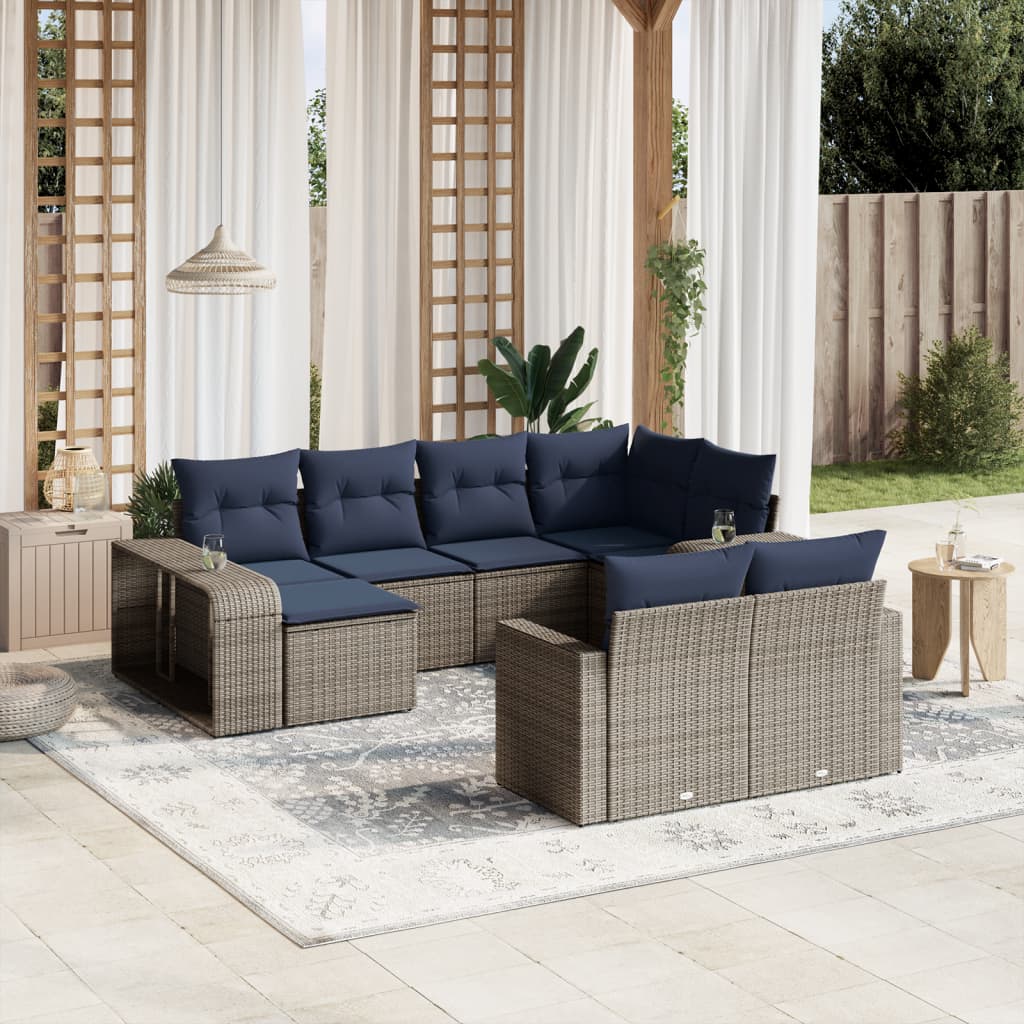 Set Divani da Giardino 10 pz con Cuscini Grigio in Polyrattan | homemem39