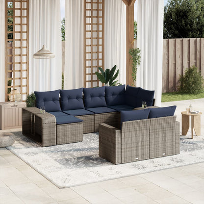 Set Divani da Giardino 10 pz con Cuscini Grigio in Polyrattan | homemem39