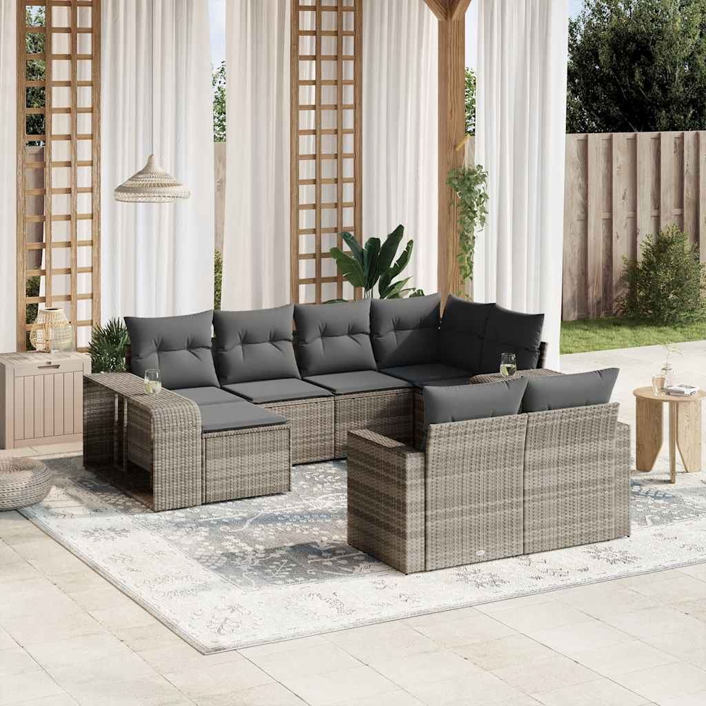 Set Divano Giardino 10 pz con Cuscini Grigio Chiaro Polyrattan | homemem39