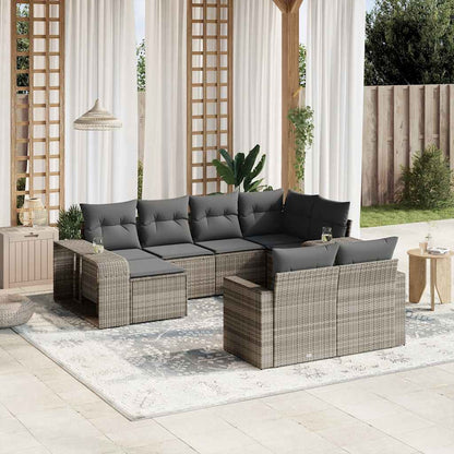Set Divano Giardino 10 pz con Cuscini Grigio Chiaro Polyrattan | homemem39