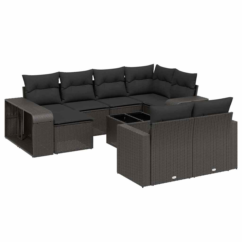 Set Divani da Giardino 11 pz con Cuscini in Polyrattan Nero | homemem39
