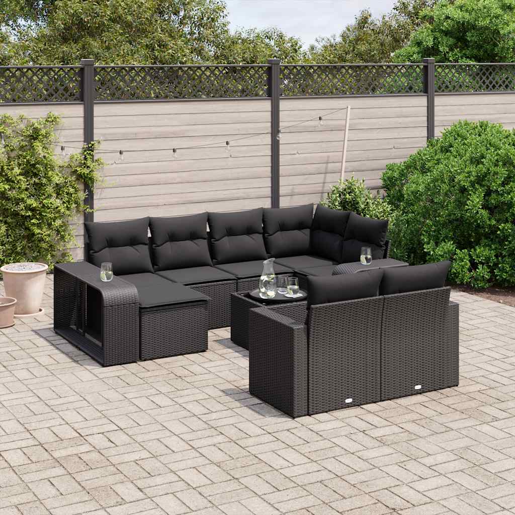 Set Divani da Giardino 11 pz con Cuscini in Polyrattan Nero | homemem39