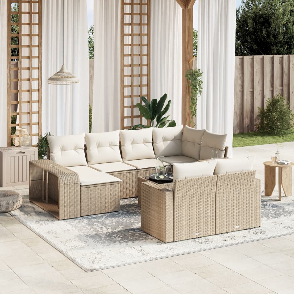 Set Divani da Giardino 11 pz con Cuscini Beige in Polyrattan | homemem39