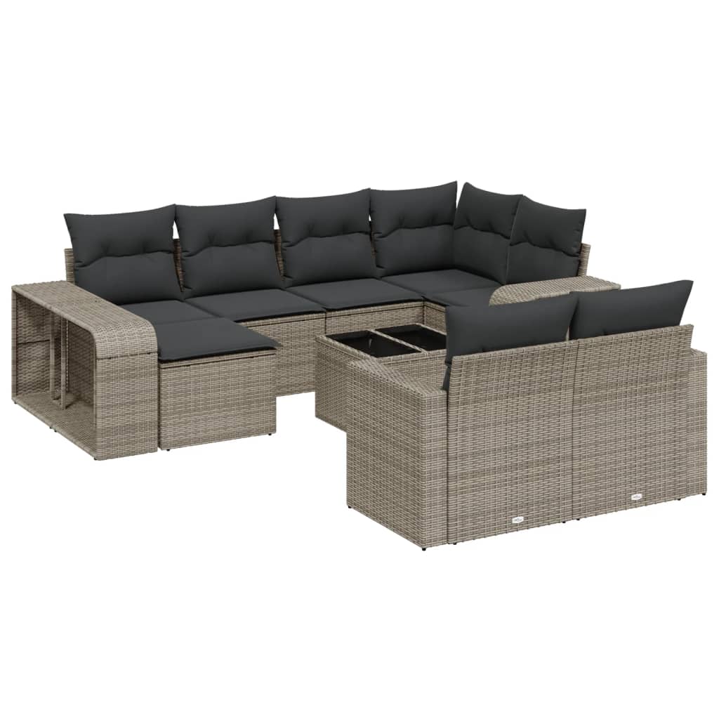 Set Divani da Giardino 11 pz con Cuscini in Polyrattan Grigio | homemem39