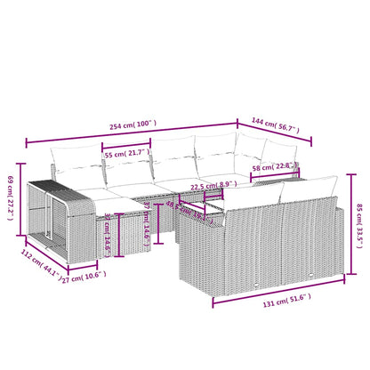 Set Divani da Giardino 11 pz con Cuscini in Polyrattan Grigio | homemem39