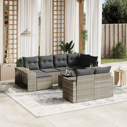 Set Divani da Giardino 11 pz con Cuscini in Polyrattan Grigio | homemem39