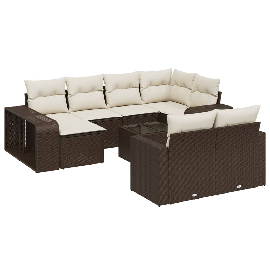 Set Divani da Giardino 11 pz con Cuscini Polyrattan Marrone | homemem39