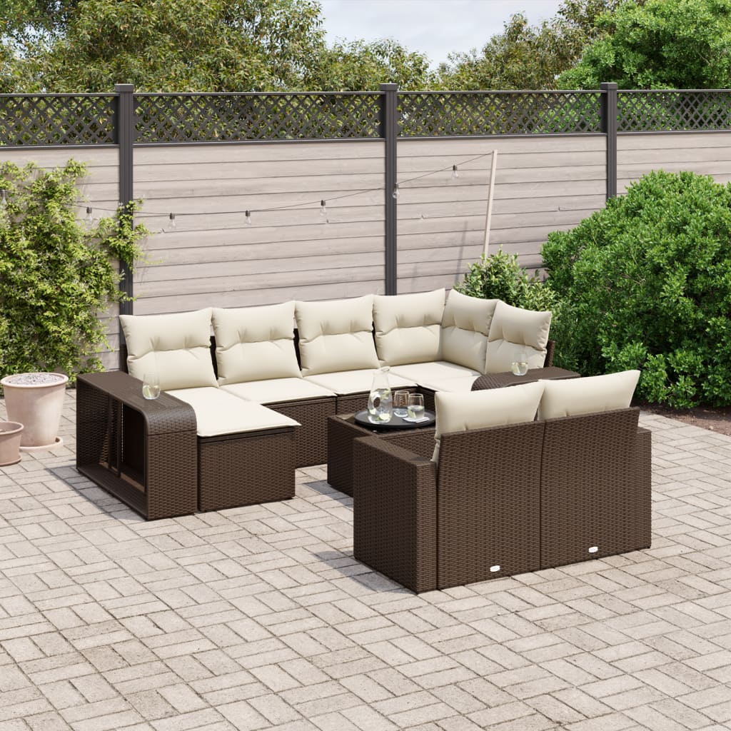 Set Divani da Giardino 11 pz con Cuscini Polyrattan Marrone | homemem39