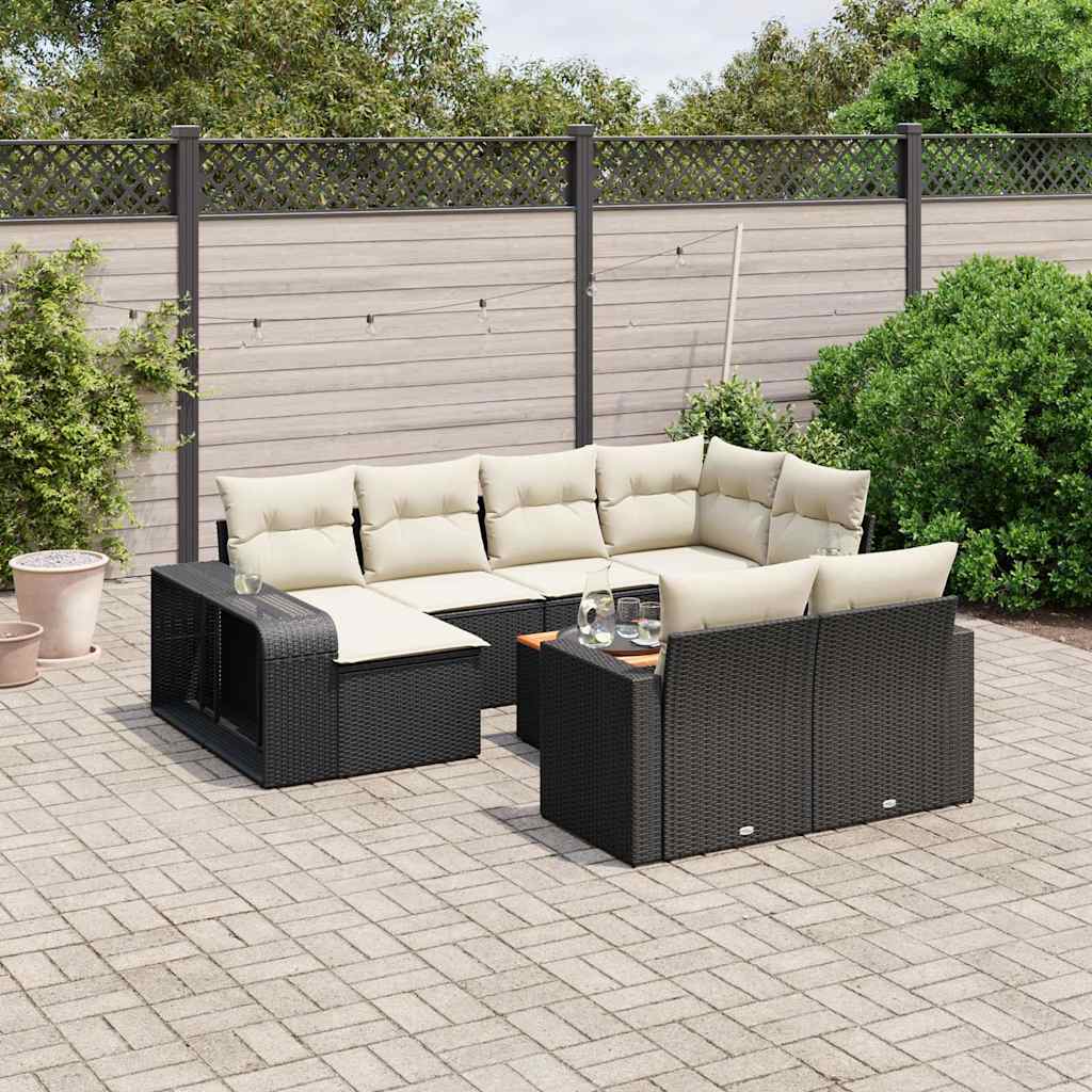 Set Divani da Giardino 11 pz con Cuscini in Polyrattan Nero | homemem39