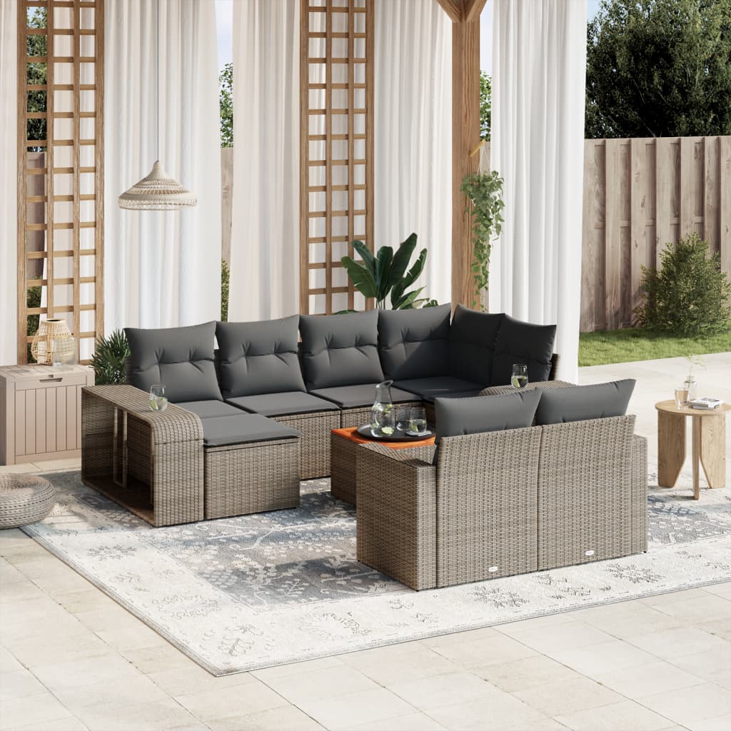 Set Divani da Giardino 11 pz con Cuscini in Polyrattan Grigio | homemem39