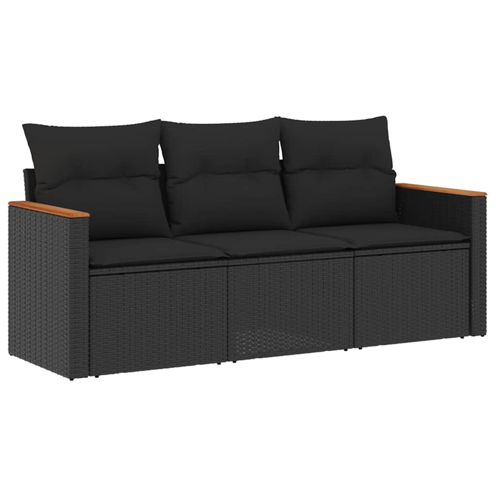Set Divani da Giardino 3 pz con Cuscini in Polyrattan Nero | homemem39