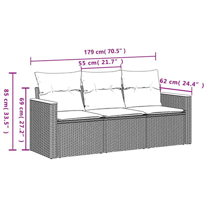 Set Divani da Giardino 3 pz con Cuscini in Polyrattan Nero | homemem39