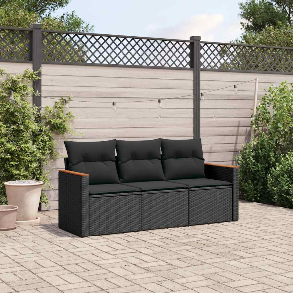 Set Divani da Giardino 3 pz con Cuscini in Polyrattan Nero | homemem39