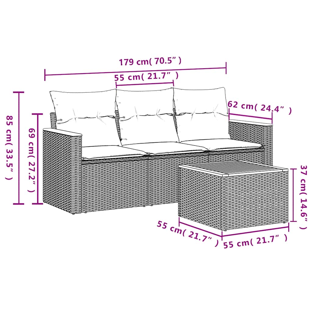 Set Divani da Giardino 4 pz con Cuscini Nero in Polyrattan | homemem39