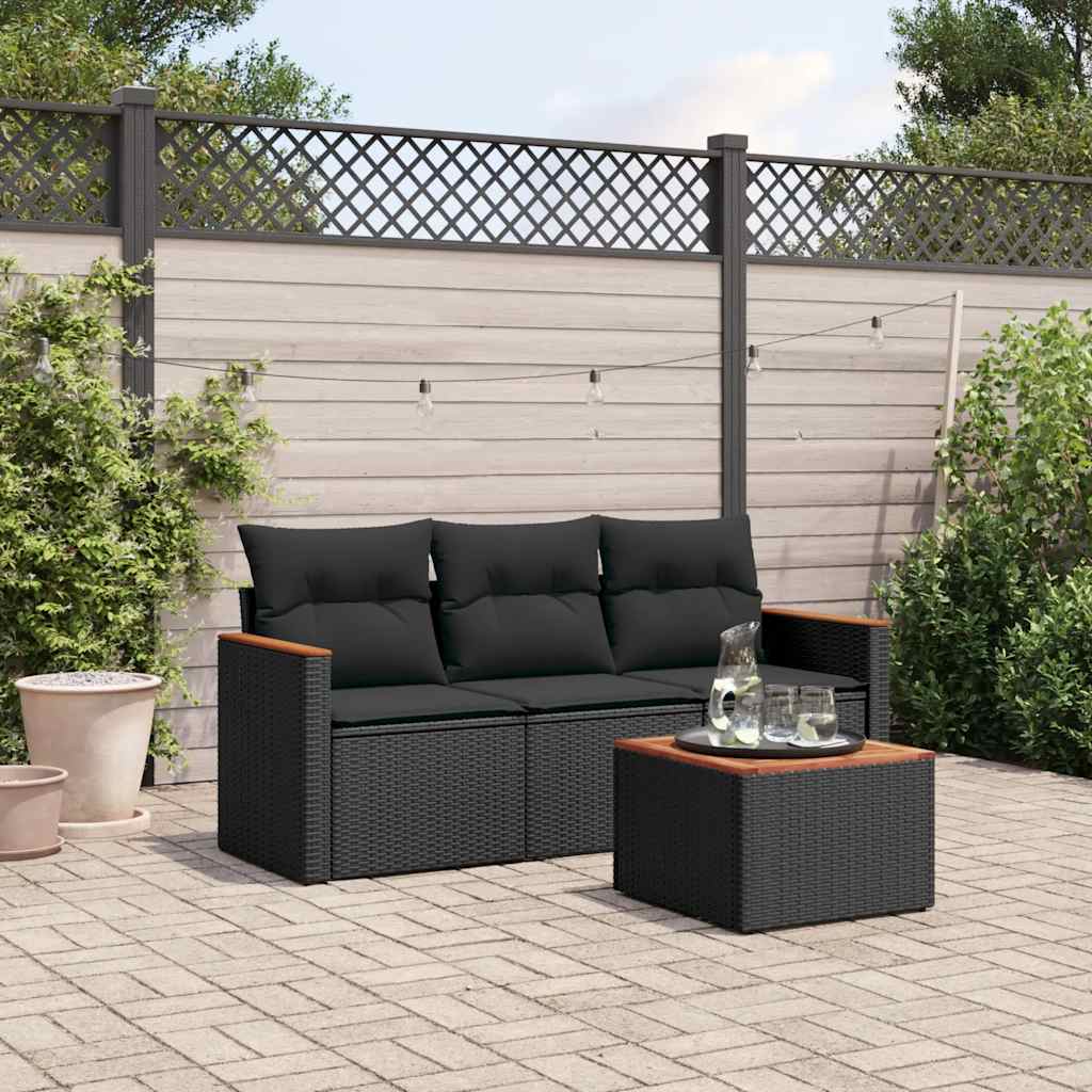 Set Divani da Giardino 4 pz con Cuscini Nero in Polyrattan | homemem39
