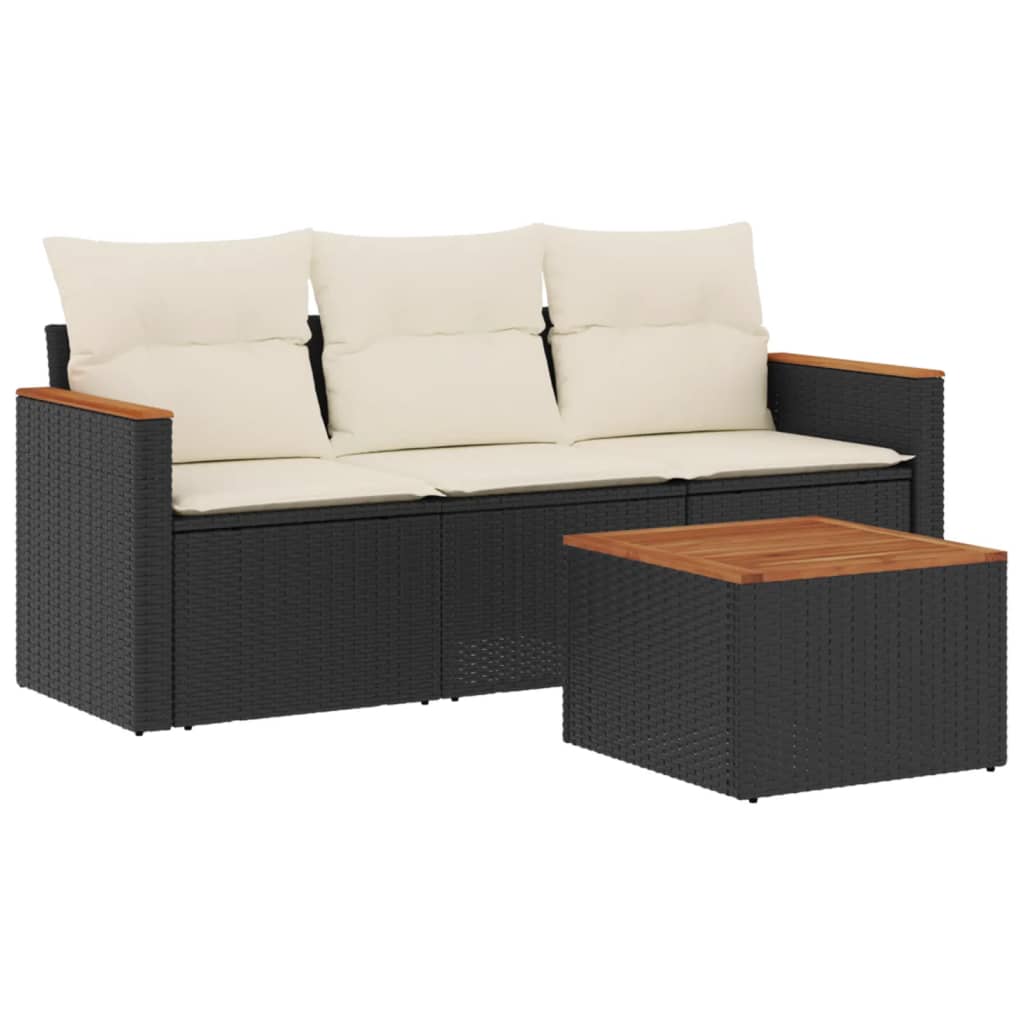 Set Divani da Giardino 4 pz con Cuscini Nero in Polyrattan - homemem39