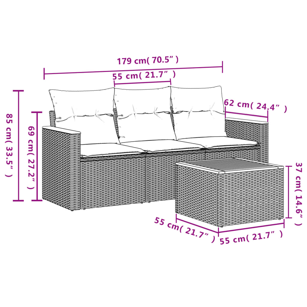 Set Divani da Giardino 4 pz con Cuscini Nero in Polyrattan - homemem39