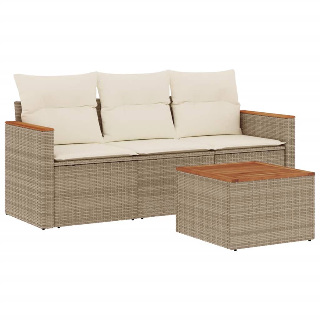 Set Divano da Giardino 4 pz con Cuscini Beige in Polyrattan - homemem39