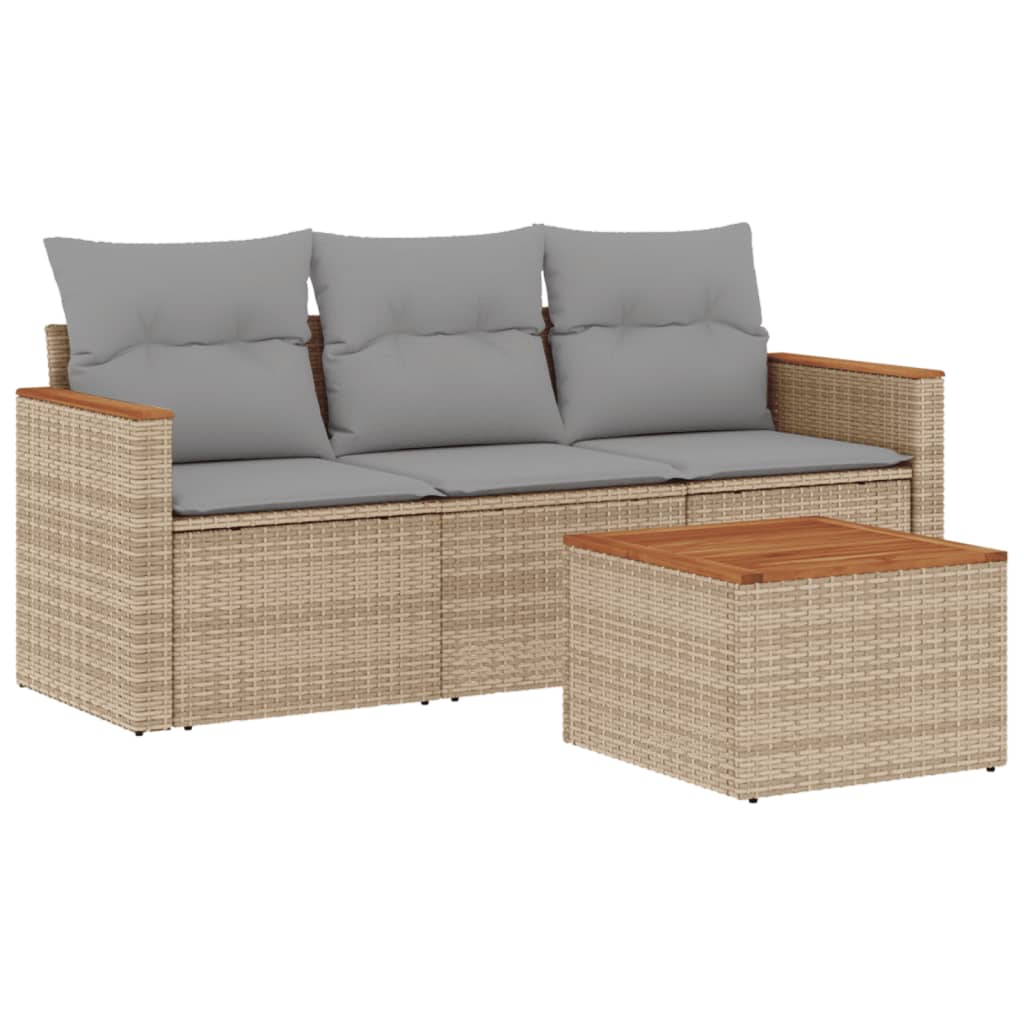 Set Divano da Giardino 4 pz con Cuscini Beige Misto Polyrattan - homemem39