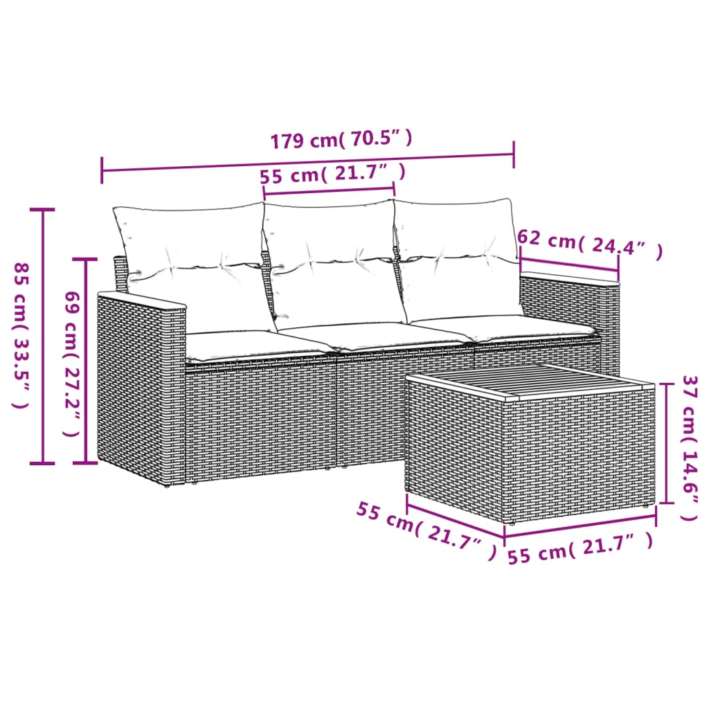 Set Divani da Giardino 4 pz con Cuscini in Polyrattan Grigio - homemem39