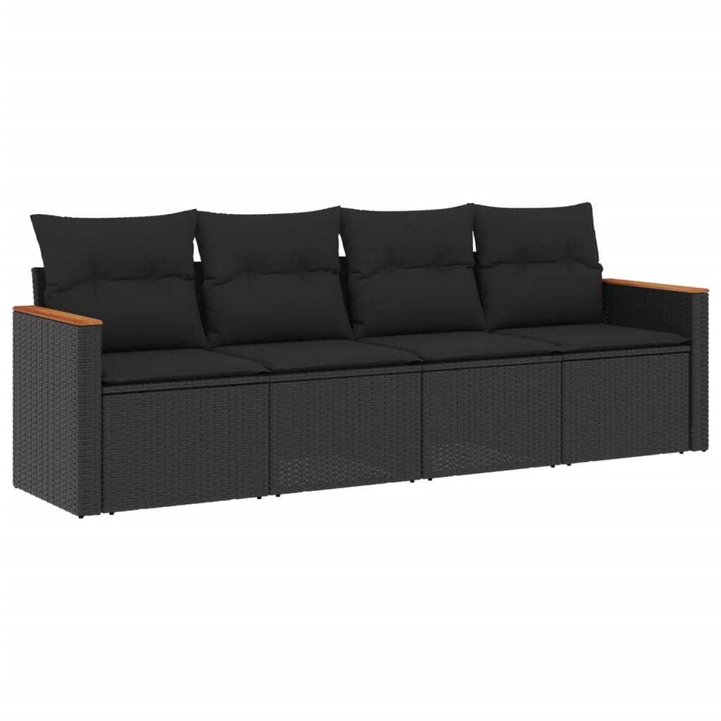 Set Divani da Giardino 4 pz con Cuscini Nero in Polyrattan | homemem39