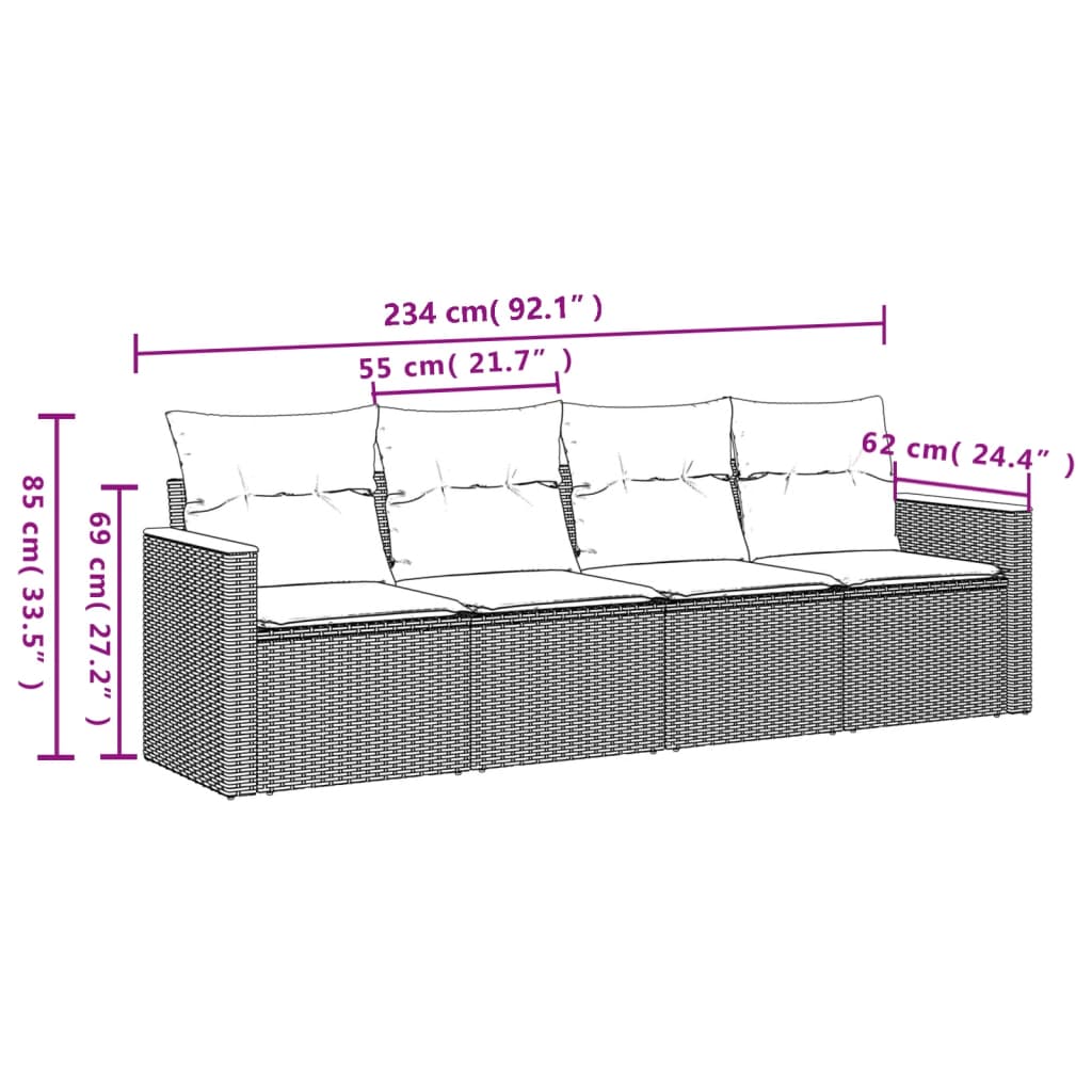 Set Divani da Giardino 4 pz con Cuscini Nero in Polyrattan | homemem39