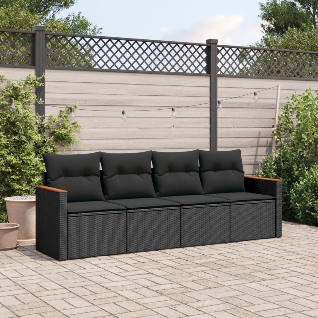 Set Divani da Giardino 4 pz con Cuscini Nero in Polyrattan | homemem39