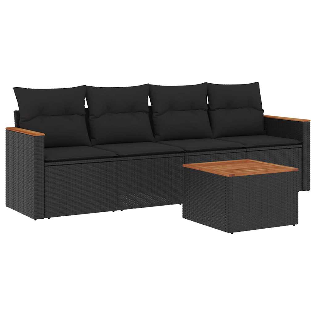 Set Divani da Giardino 5 pz con Cuscini in Polyrattan Nero | homemem39