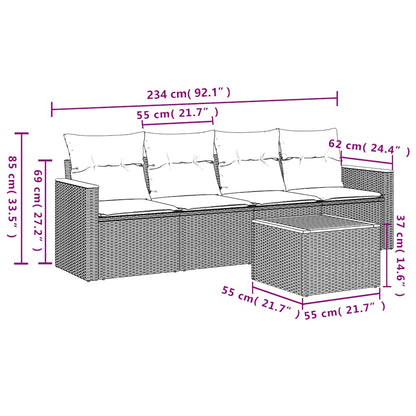 Set Divani da Giardino 5 pz con Cuscini in Polyrattan Nero | homemem39