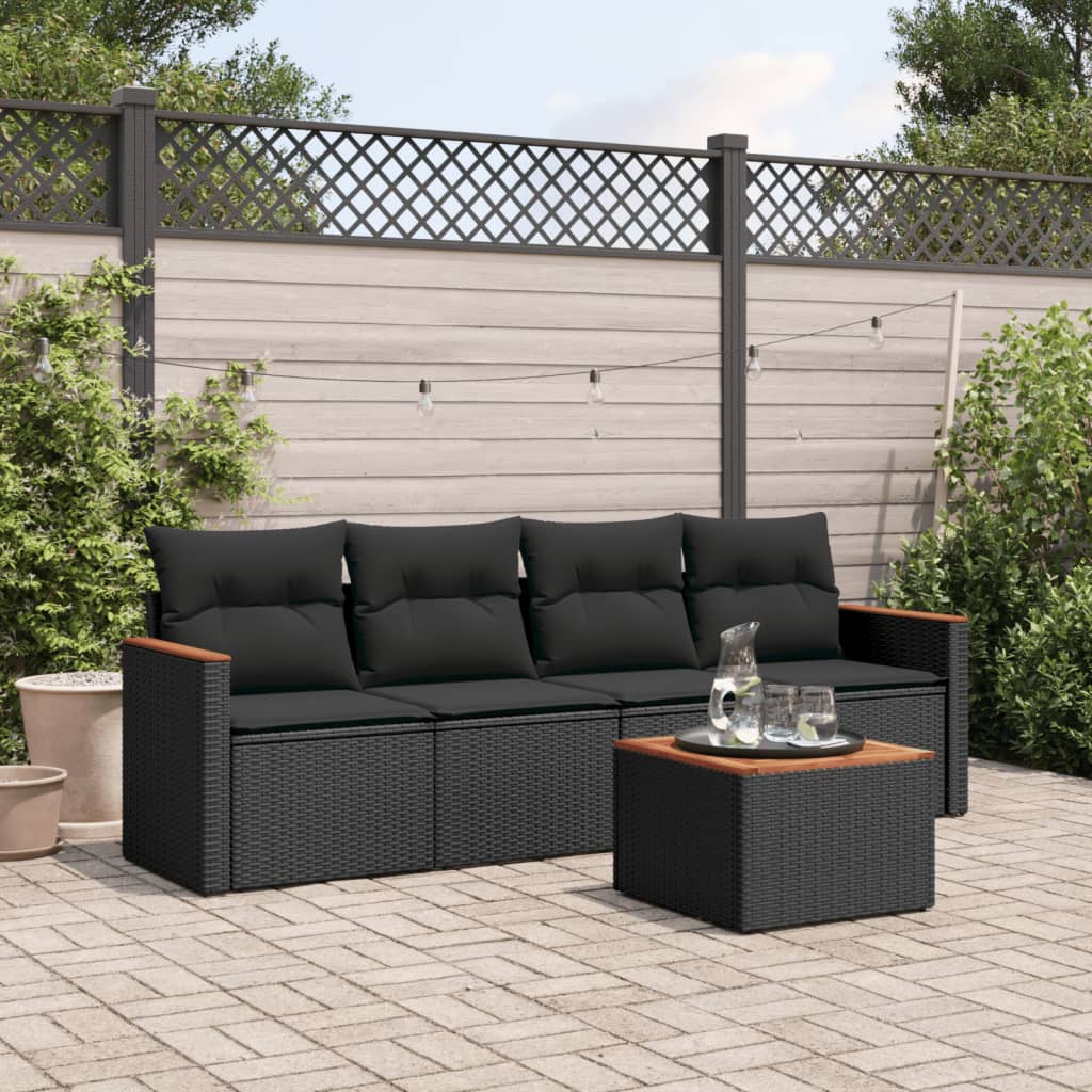 Set Divani da Giardino 5 pz con Cuscini in Polyrattan Nero - homemem39
