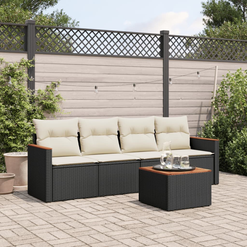 Set Divani da Giardino 5 pz con Cuscini in Polyrattan Nero - homemem39