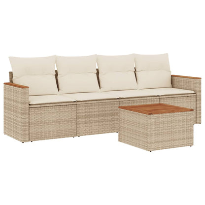 Set Divano da Giardino 5 pz con Cuscini Beige in Polyrattan - homemem39
