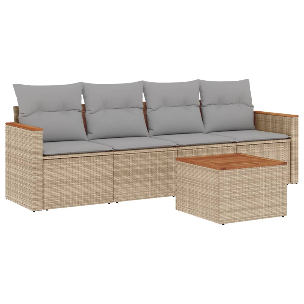 Set Divano da Giardino 5 pz con Cuscini Beige Misto Polyrattan - homemem39