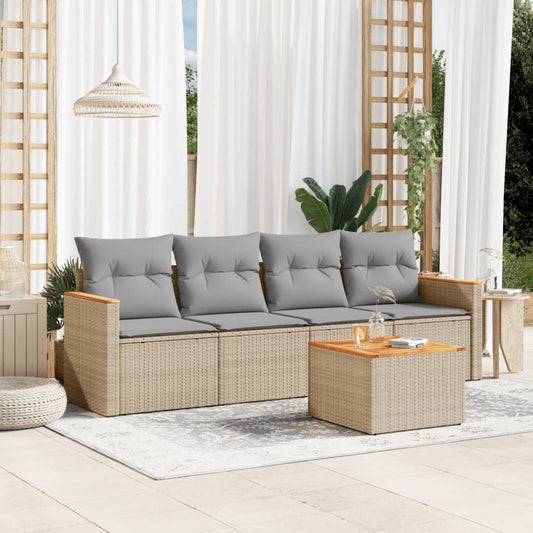 Set Divano da Giardino 5 pz con Cuscini Beige Misto Polyrattan - homemem39