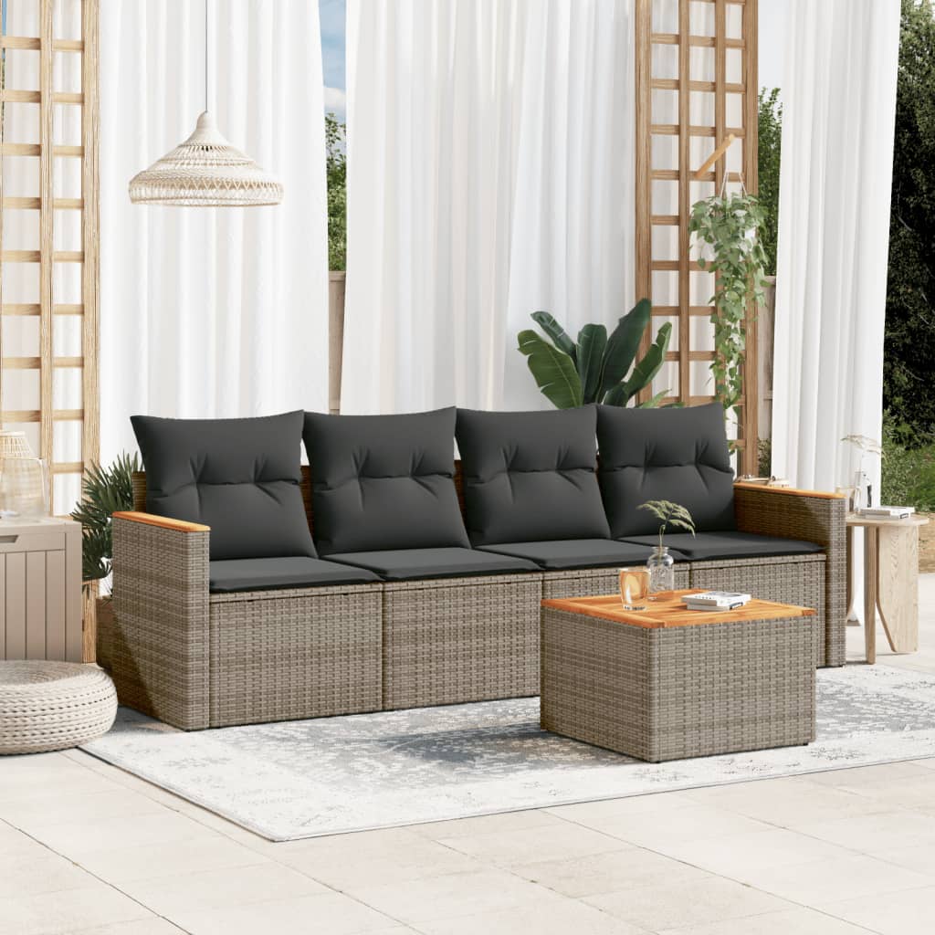 Set Divano da Giardino 5 pz con Cuscini Grigio in Polyrattan - homemem39