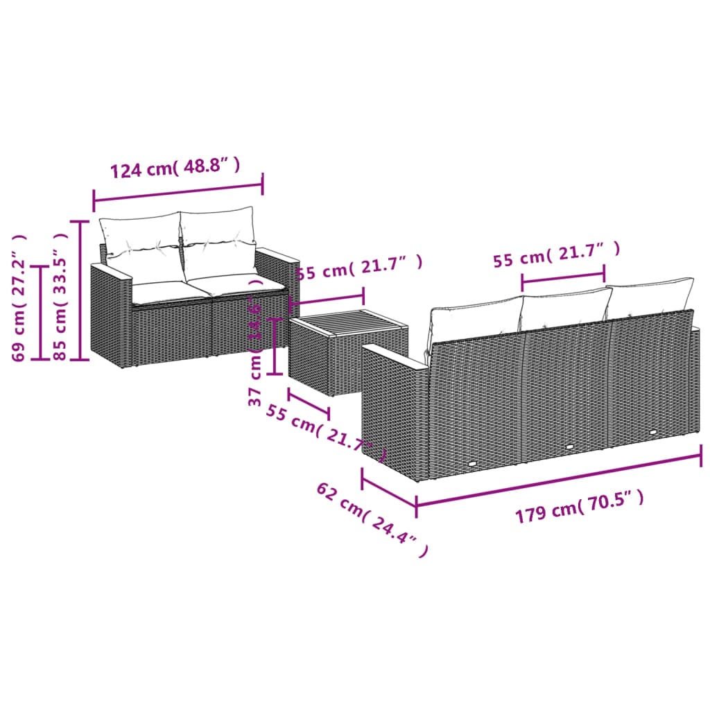 Set Divano da Giardino 6 pz con Cuscini Nero in Polyrattan | homemem39