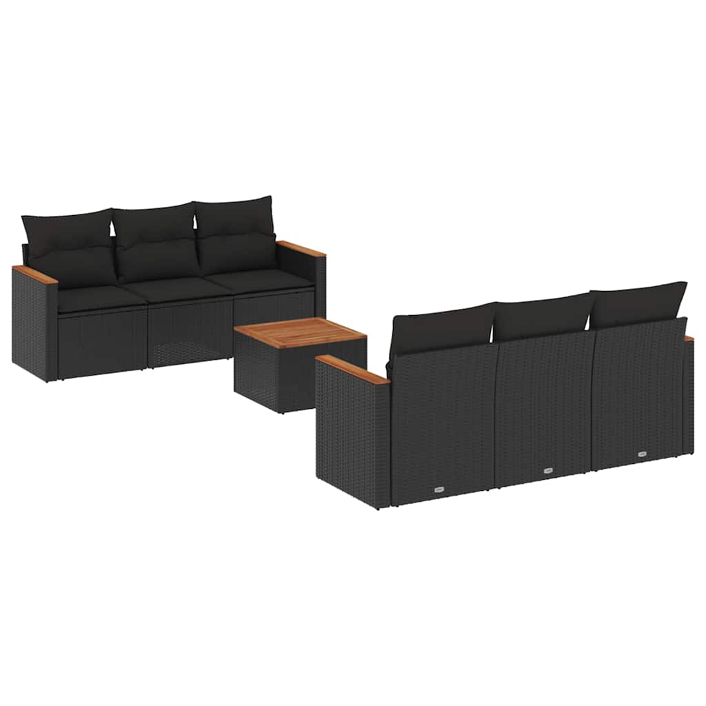 Set Divani da Giardino con Cuscini 7pz Nero Polyrattan | homemem39